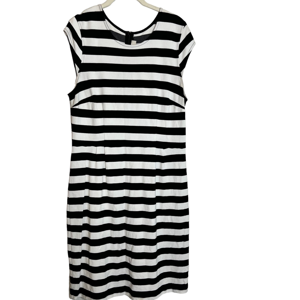 Loft Womens Sheath Dress Size 12 White Black Striped Knit Cap Sleeves